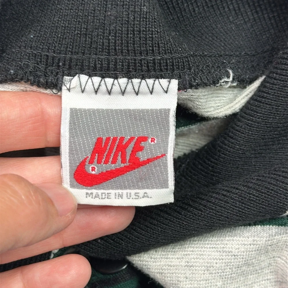 Vintage Nike Green Gray Black Striped Long Sleeve Polo Rugby Shirt XL 90s
